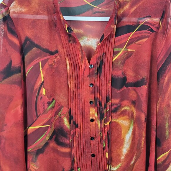 Chico's Additions Blouse Women's Size Large Red & Black Abstract Design - Picture 4 of 11
